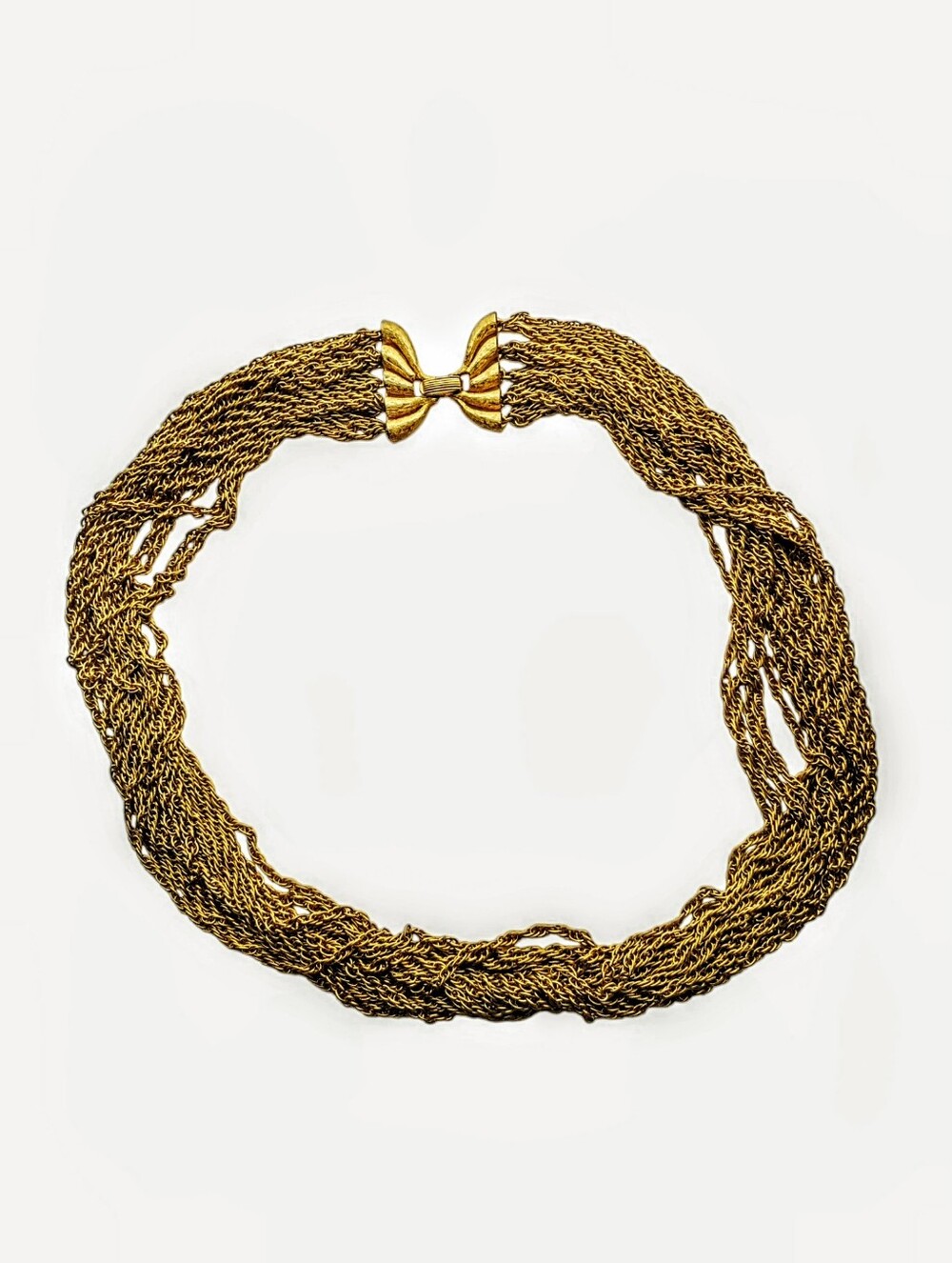 Vintage Crown Trifari Multi-Strand Gold Tone Necklace Butterfly Clasp Statement